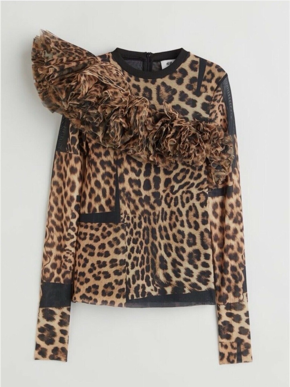 H&M Leopard Ruffle One-Shoulder Top - Brown & Black